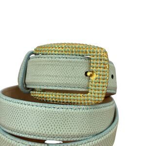 Carlisle Skinny Enamel Dress Belt Womens SZ M Green Gold Buckle Vintage Leather